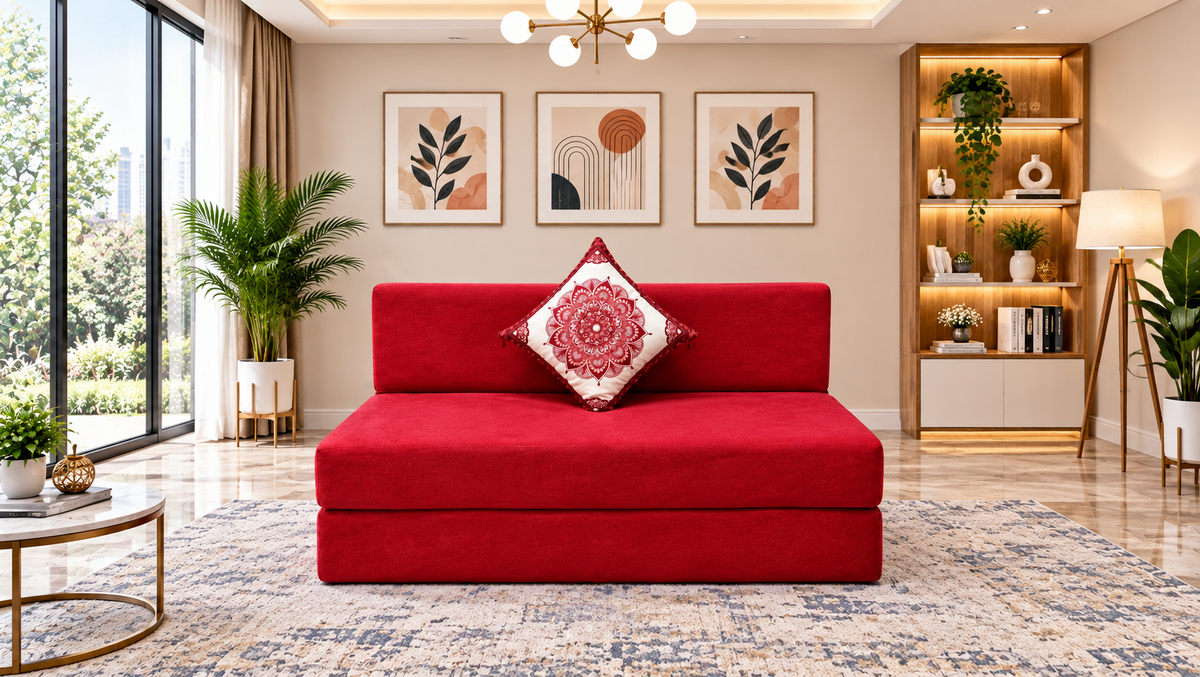 Little Smile luxurious Sofa Cum Bed – Jute Fabric with Washable Cover