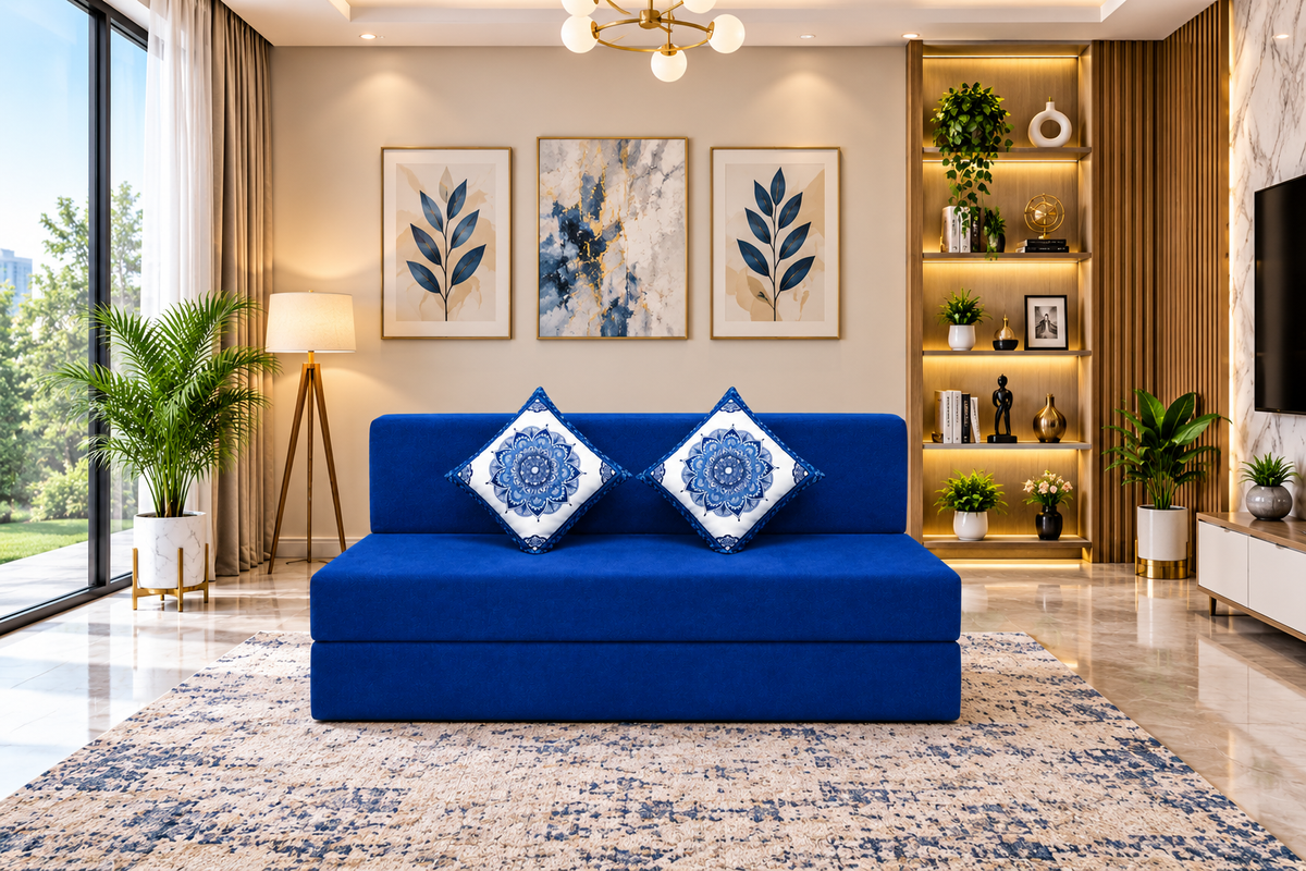 Little Smile luxurious Sofa Cum Bed – Jute Fabric with Washable Cover