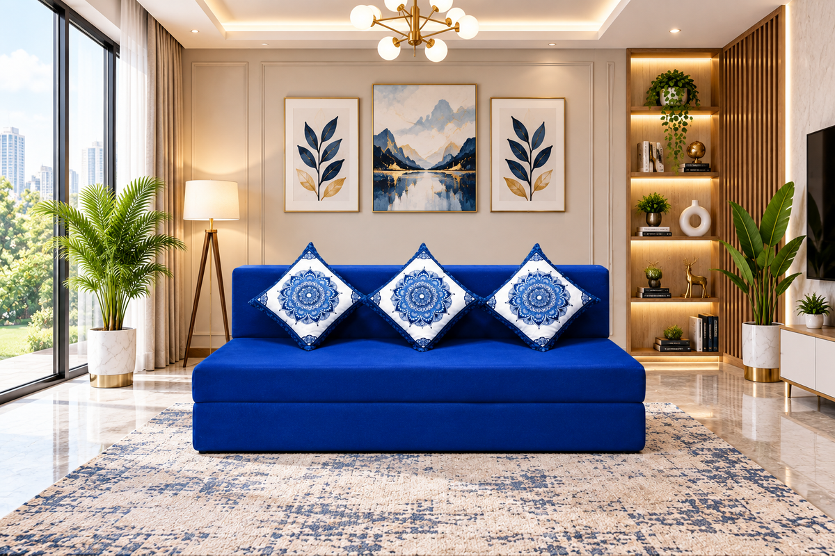Little Smile luxurious Sofa Cum Bed – Jute Fabric with Washable Cover