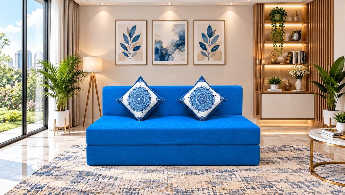 Little Smile luxurious Sofa Cum Bed – Jute Fabric with Washable Cover