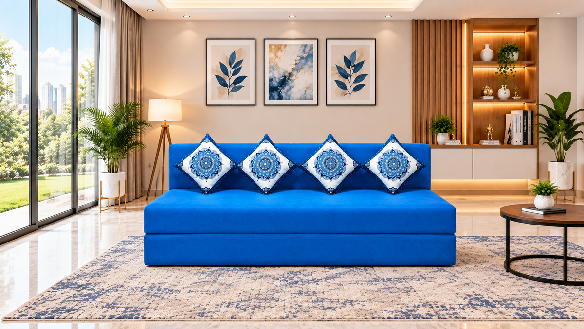 Little Smile luxurious Sofa Cum Bed – Jute Fabric with Washable Cover