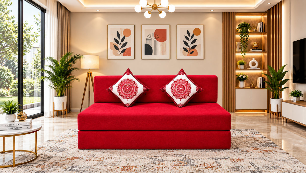 Little Smile luxurious Sofa Cum Bed – Jute Fabric with Washable Cover