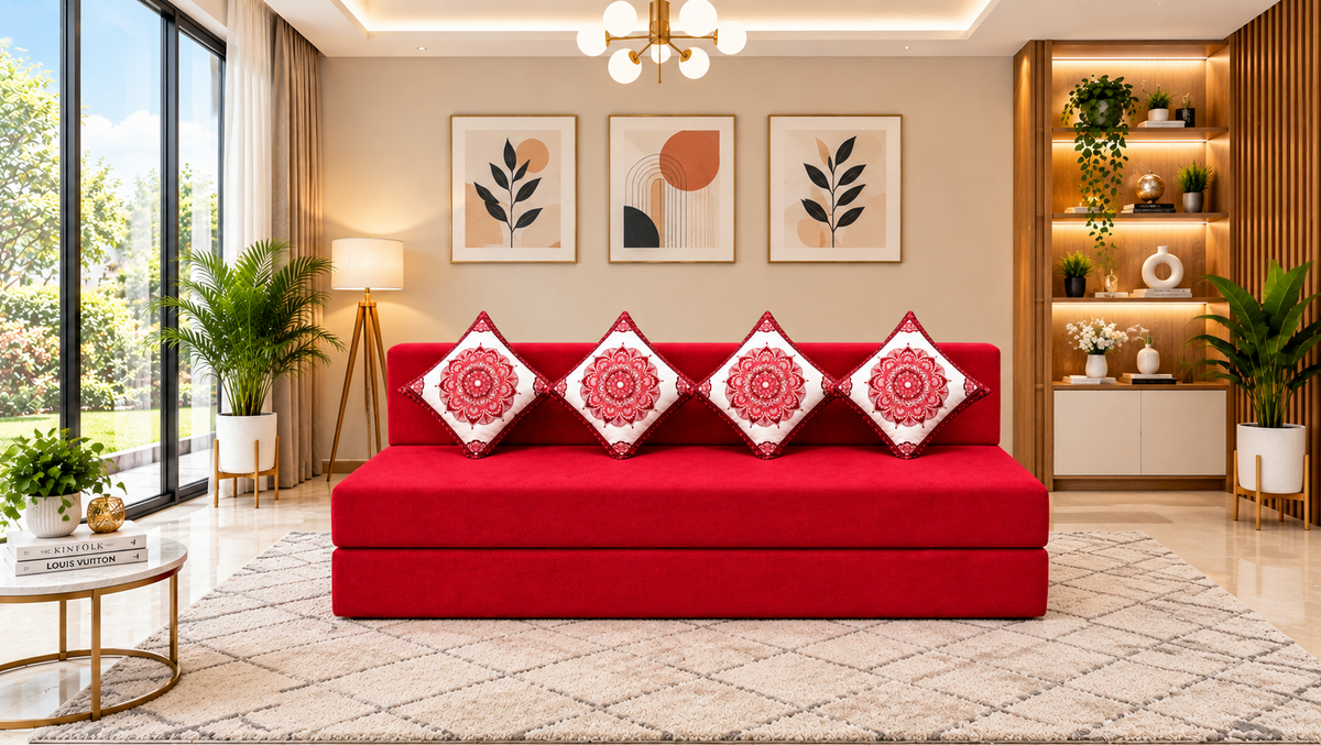 Little Smile luxurious Sofa Cum Bed – Jute Fabric with Washable Cover