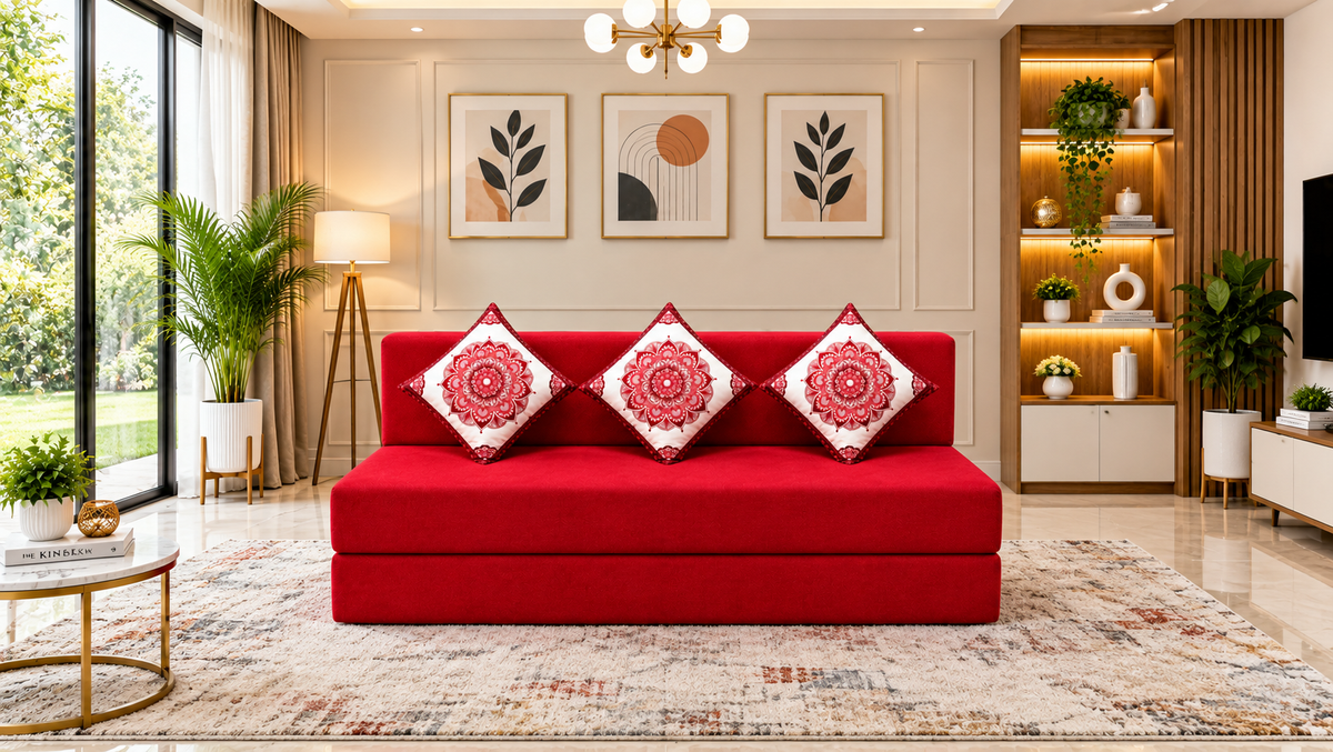 Little Smile luxurious Sofa Cum Bed – Jute Fabric with Washable Cover