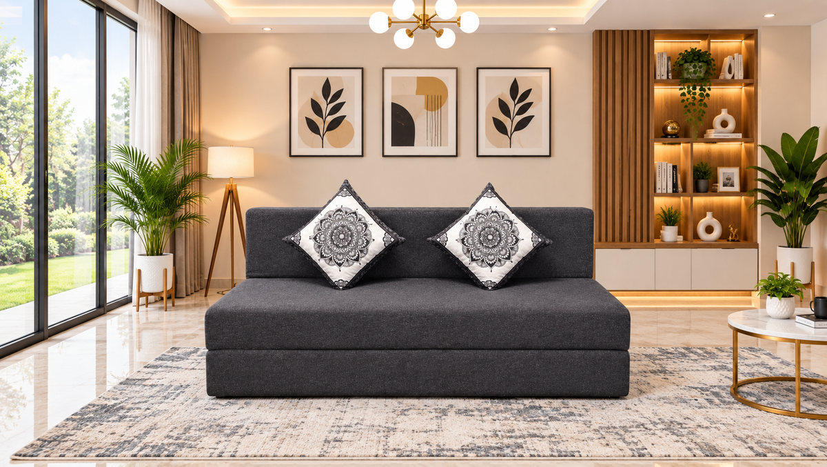 Little Smile luxurious Sofa Cum Bed – Jute Fabric with Washable Cover