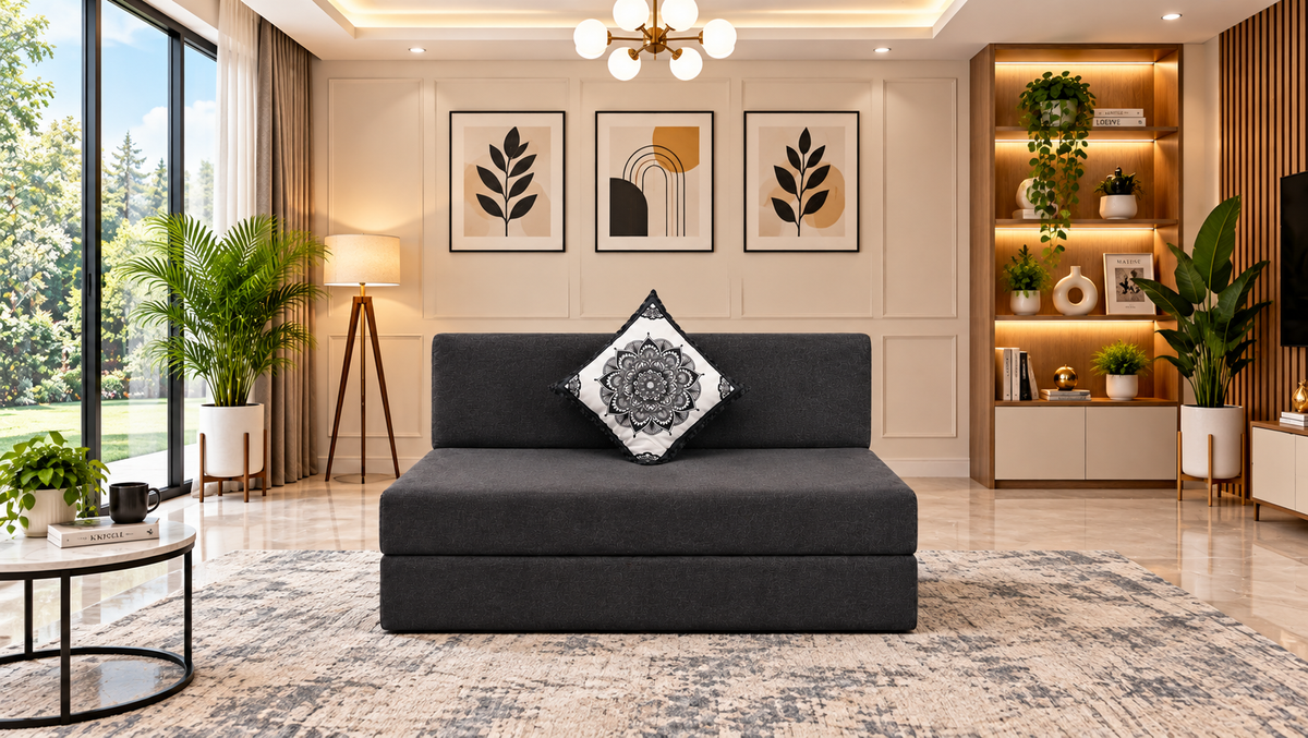 Little Smile luxurious Sofa Cum Bed – Jute Fabric with Washable Cover