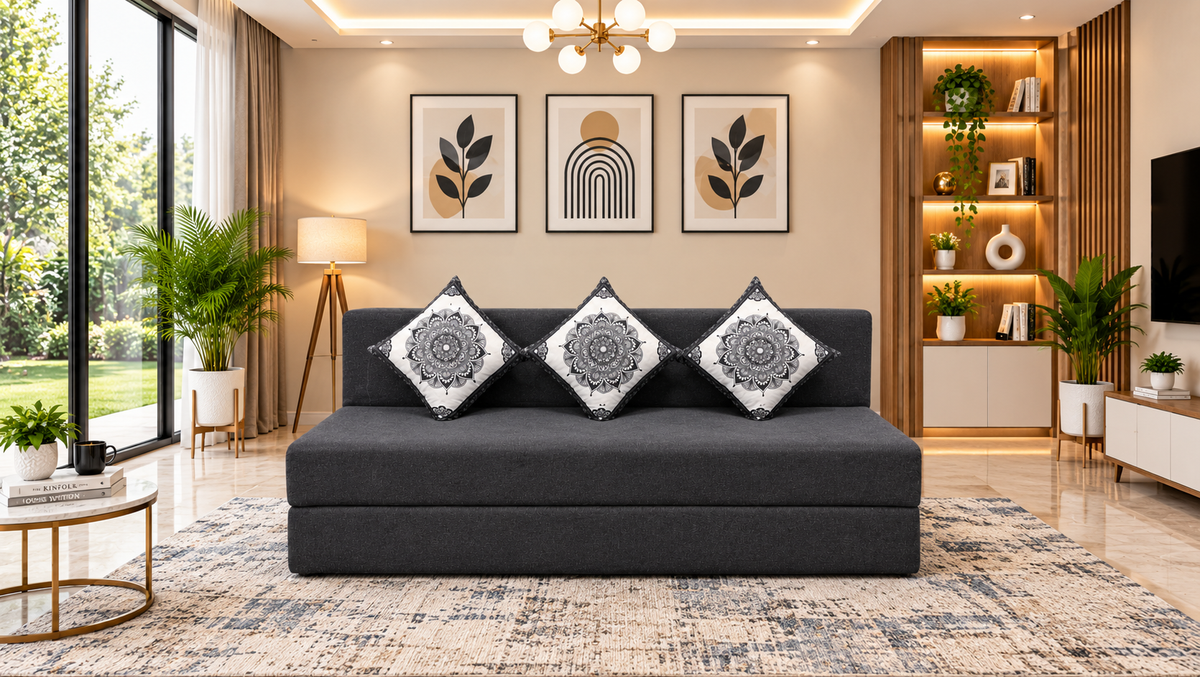 Little Smile luxurious Sofa Cum Bed – Jute Fabric with Washable Cover