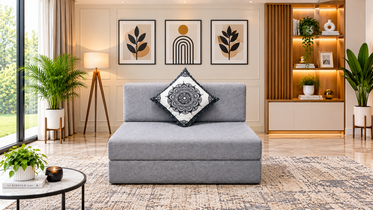 Little Smile luxurious Sofa Cum Bed – Jute Fabric with Washable Cover