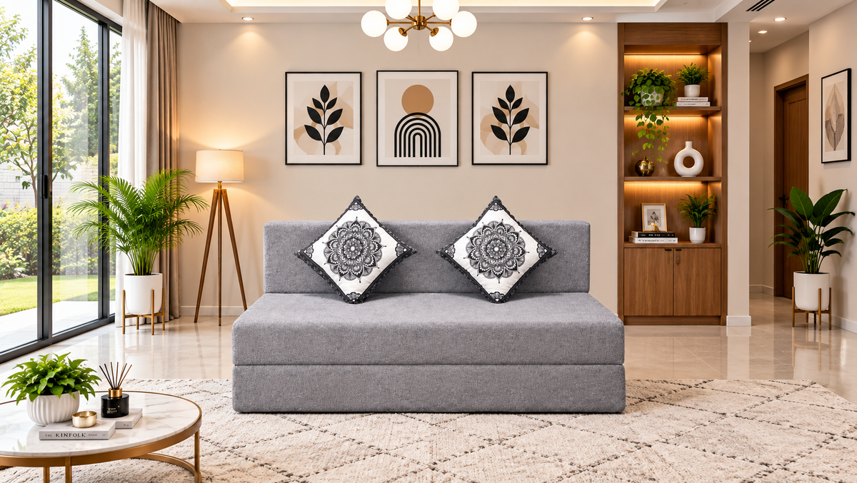 Little Smile luxurious Sofa Cum Bed – Jute Fabric with Washable Cover