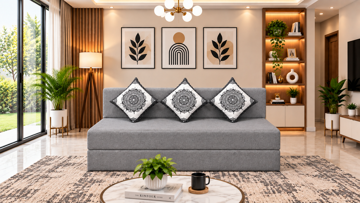 Little Smile luxurious Sofa Cum Bed – Jute Fabric with Washable Cover