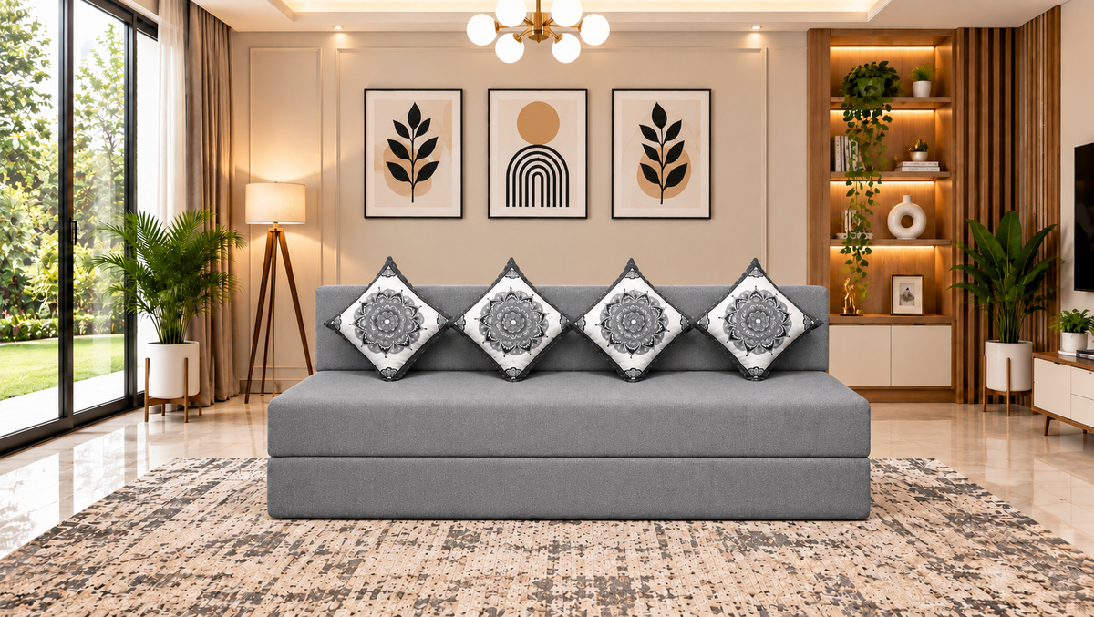 Little Smile luxurious Sofa Cum Bed – Jute Fabric with Washable Cover