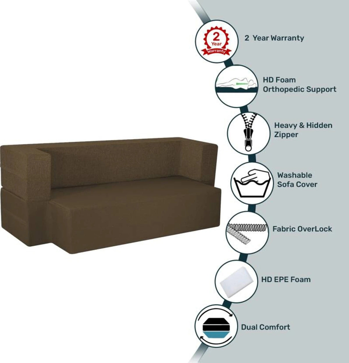 Little Smile luxurious Sofa Cum Bed – Jute Fabric with Washable Cover
