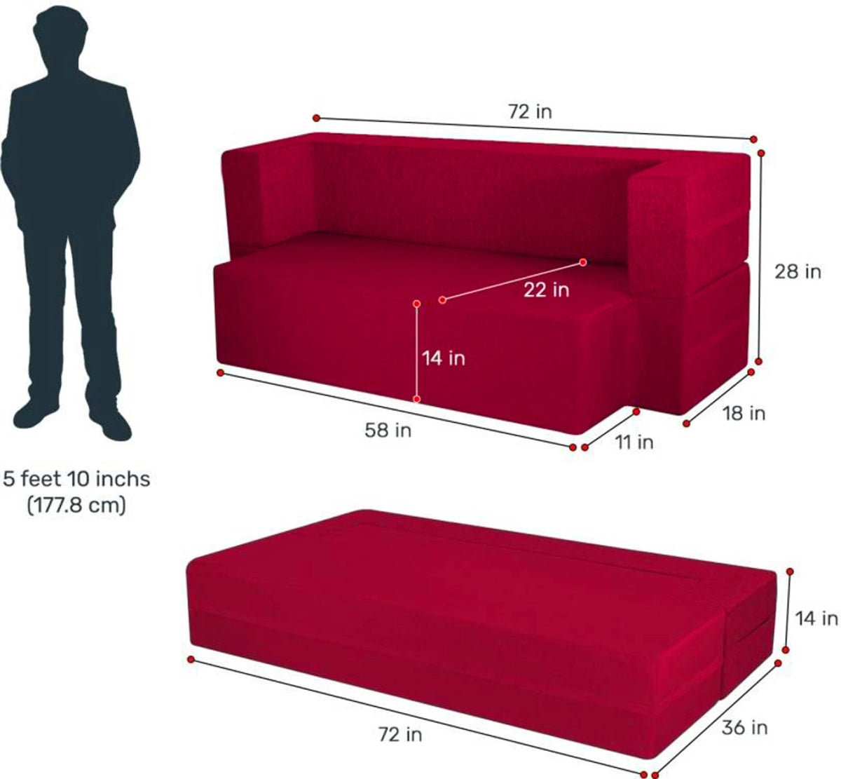 Little Smile luxurious Sofa Cum Bed – Jute Fabric with Washable Cover