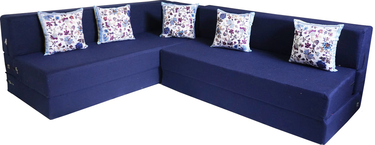 Little Smile luxurious L-Shaped Sofa Cum Bed – Jute Fabric with Washable Cover