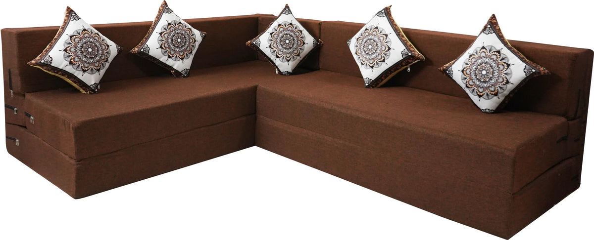 Little Smile luxurious L-Shaped Sofa Cum Bed – Jute Fabric with Washable Cover