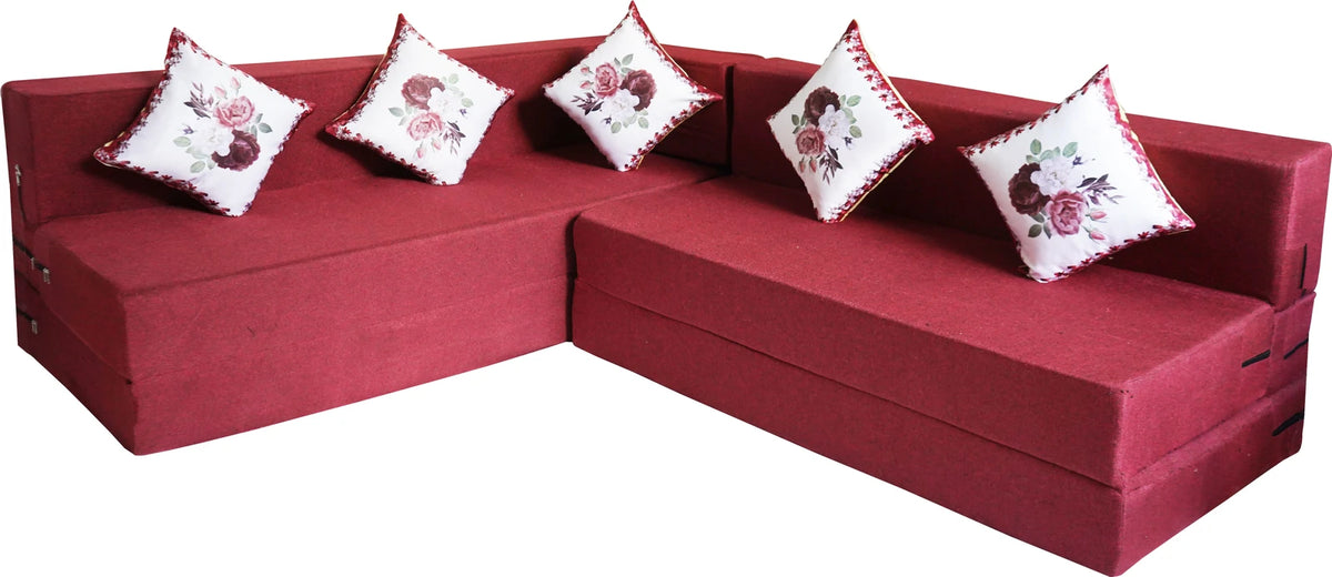 Little Smile luxurious L-Shaped Sofa Cum Bed – Jute Fabric with Washable Cover