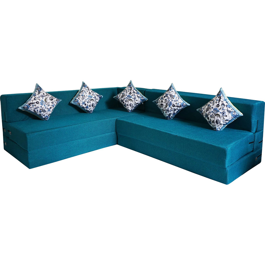 Little Smile luxurious L-Shaped Sofa Cum Bed – Jute Fabric with Washable Cover