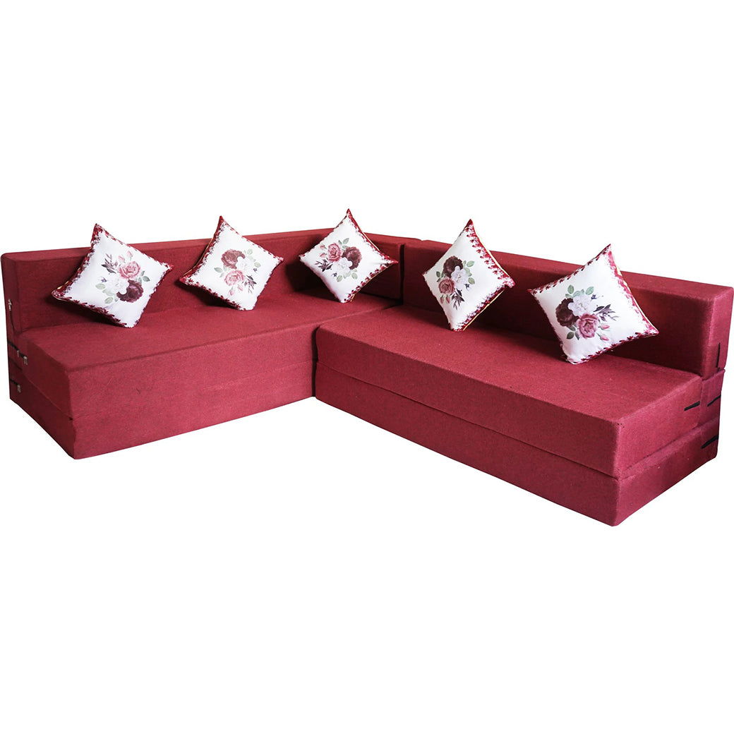 Little Smile luxurious L-Shaped Sofa Cum Bed – Jute Fabric with Washable Cover