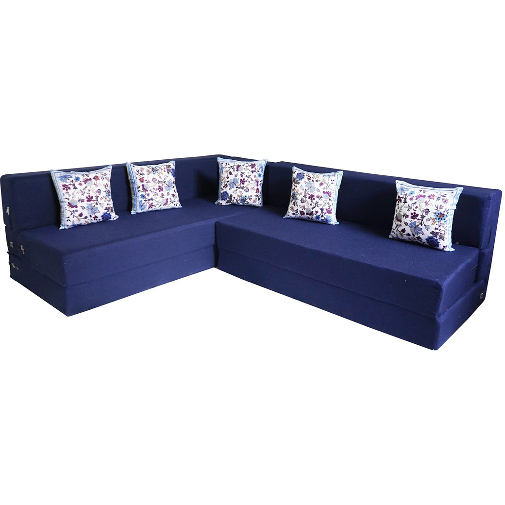 Little Smile luxurious L-Shaped Sofa Cum Bed – Jute Fabric with Washable Cover