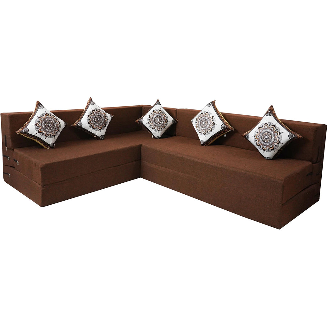 Little Smile luxurious L-Shaped Sofa Cum Bed – Jute Fabric with Washable Cover